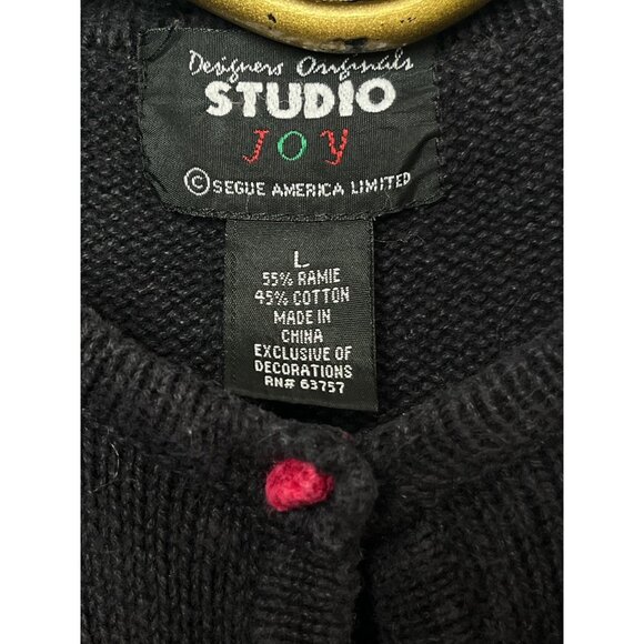 VTG Studio Joy Ugly Christmas Sweater Women's Large Cardigan Black Santa Snow - Picture 4 of 7